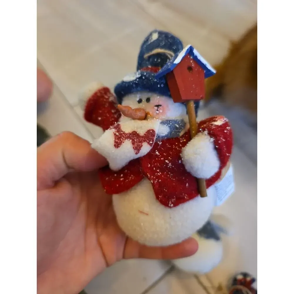 Stand Up Fuzzy Snowman Stuff‎ Animal Winter Holiday Decoration Lot Of 3